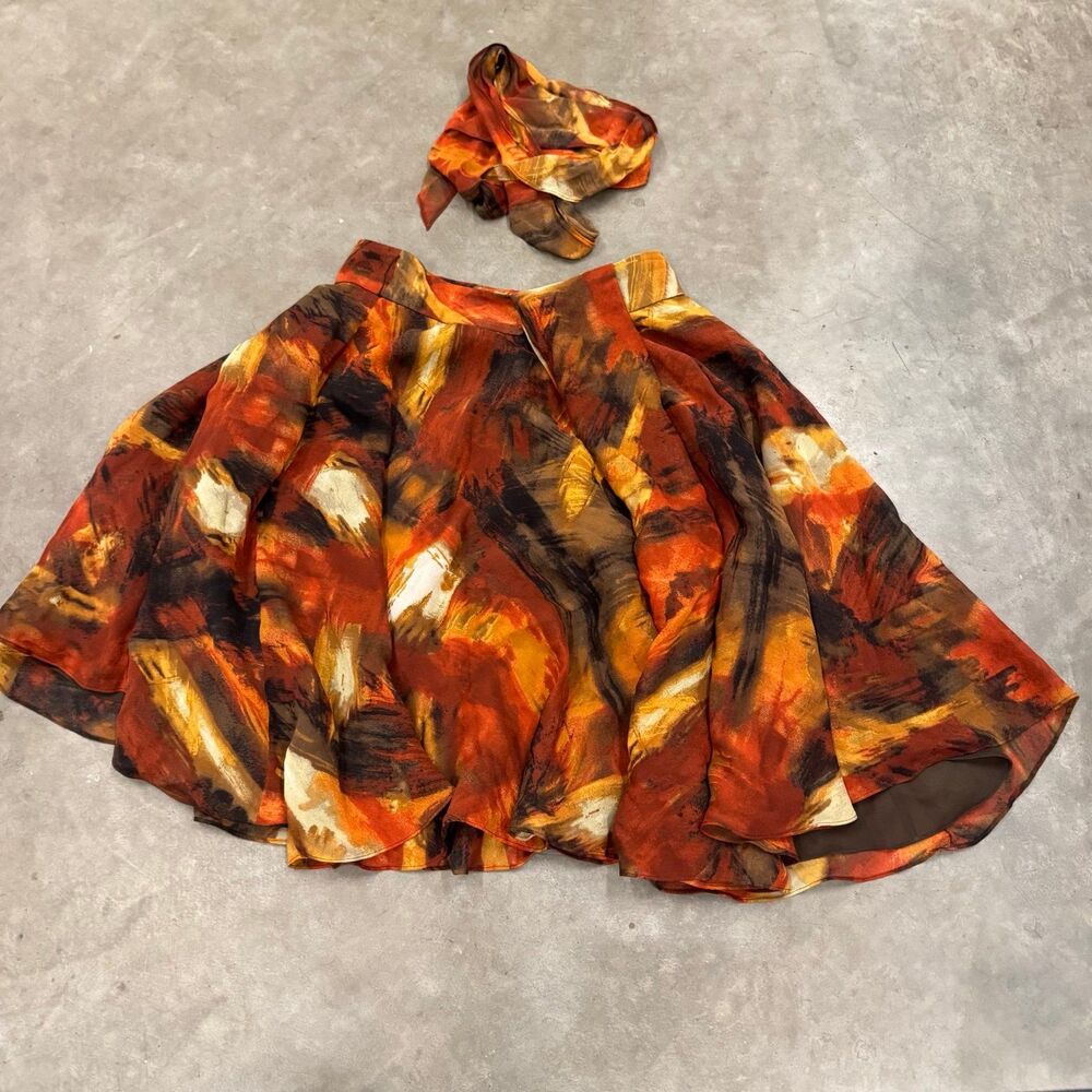 Nine West Watercolor Chiffon Skirt + Matching Scarf – Size 0P